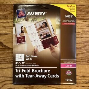 Avery Tri-Fold Brochure w/ Tear-Away Cards 8.5 x 11 Soft Gloss White 50 16152